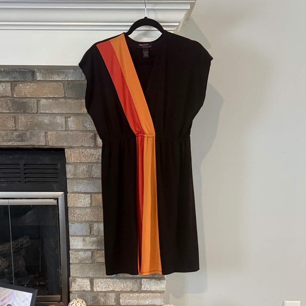 Robbie Bee Black Dress with Orange Stripes